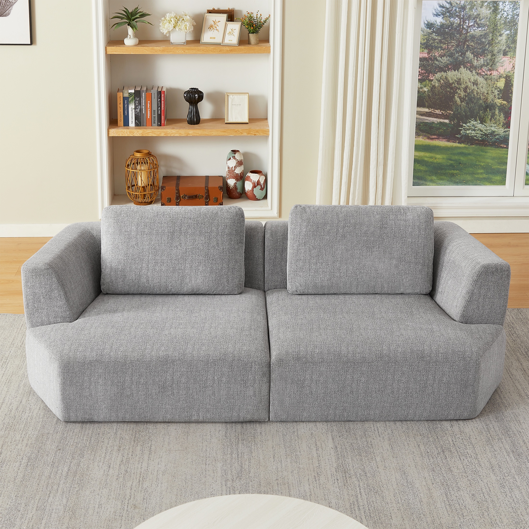PORKISS 98.4" No-Assembly Sofa for Living Room, 3 Seater Sofa with Extra Deep Seats, Comfy Upholstered Couch for Living Room, 2 Pillows, Chenille Grey