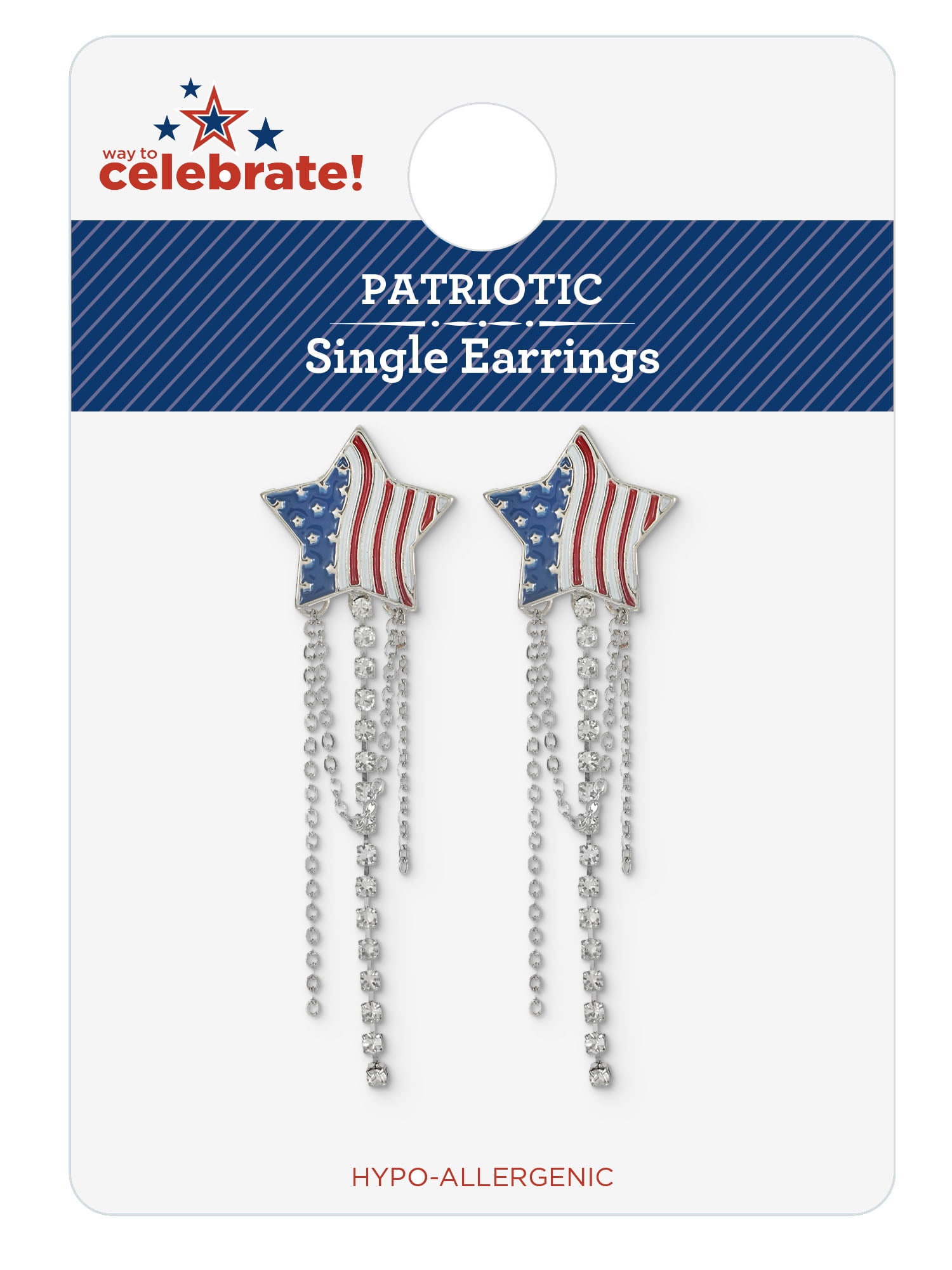 Way to Celebrate Americana Patriotic Star Chain Earrings