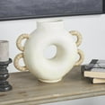 thumbnail image 2 of DecMode 13" Geometric Round Speckled Cream Resin Vase with Woven Inspired Arched Handles and Cutout Opening, 2 of 10