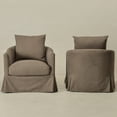 thumbnail image 6 of Brown Polyester Upholstered Swivel Barrel Armchair Set of 2 with Removable Washable Slipcover for Living Room, Bedroom, Feather Blend Cushion, Solid Wood Frame, Pillow Back Fully Assembled, 6 of 13