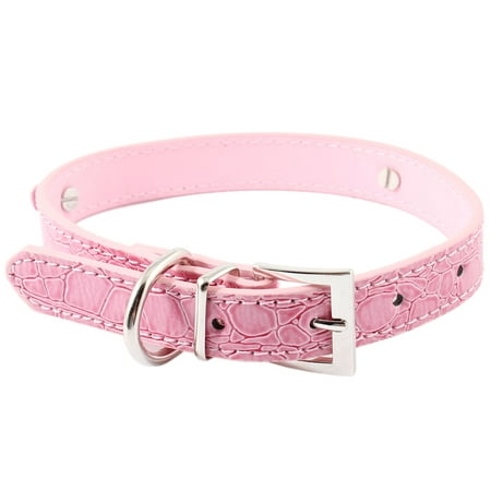 Pet Faux Leather Adjustable Single Prong Buckle Belt Yorkie Dog Collar Pink
