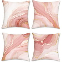 Pink Marble Throw Pillow Covers 18x18 Inch Two-Sided Pink Gold Abstract Art Modern Decorative Pillows Case Soft Velvet Outdoor Cushion Covers for Couch Sofa Bed Home Decor Set of 4