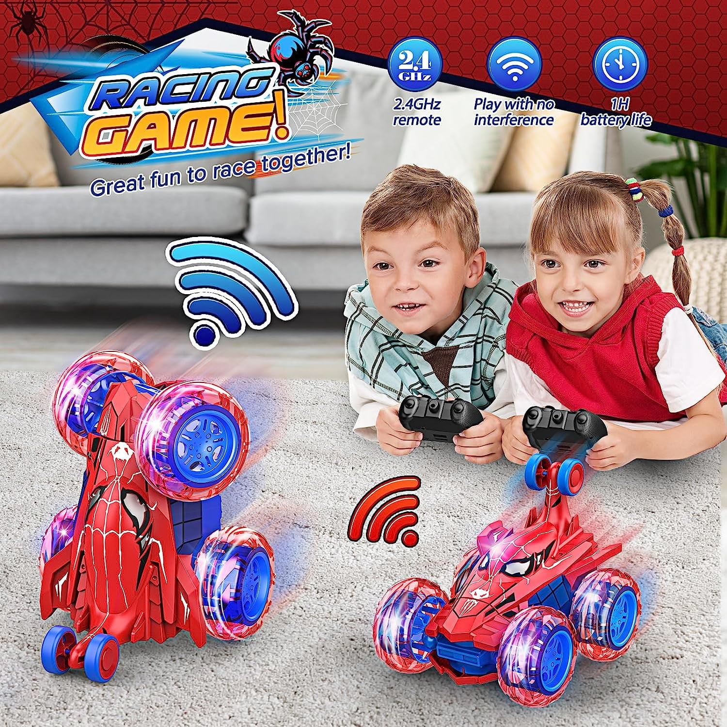 Remote Control Car for Kids, RC Car Toys for Boys Age 3-10, Charging Remote Control Stunt Cars with 360 Flips 4WD Wheel Lights for Birthday Gift