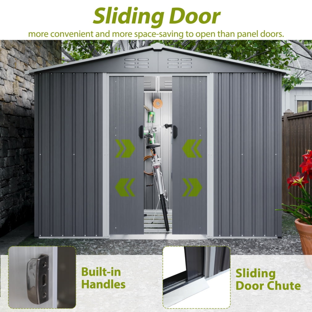 8X6 FT Outdoor Storage Shed, Metal Tool Shed & Outdoor Storage with Lockable Door and Vents Ideal for Bicycles, Tools, Lawnmowers, Backyards, Patios, Lawns
