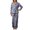 Blue, variant on Women's Gingham Check Pajama Sets 2 Piece Loose Fit Long Sleeve Notch Neck Button Top & Pocketed Sleepwear Pants Lounge Set