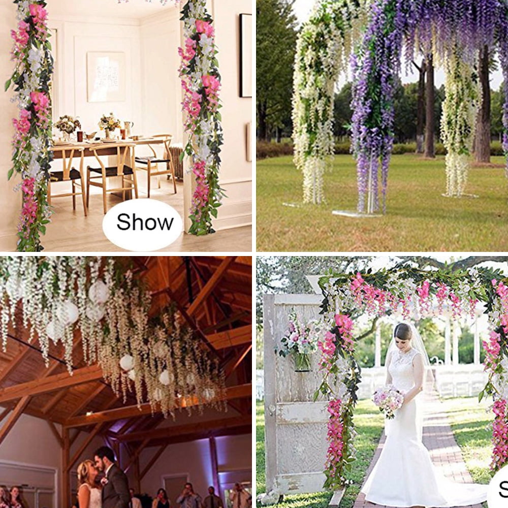 Morttic 2PCS 200CM Hanging Artificial Flowers Garland Silk Wisteria Fake Garden Ivy Rattan Plants Vines Decor Wedding Party Home, Pink