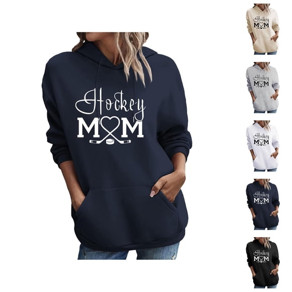 Women'S Hockey Mom Sweatshirt 2026 Fall Winter Trendy Long Sleeve Graphic Hoodie Pullover Top Hockey Mom Shirt with Pockets