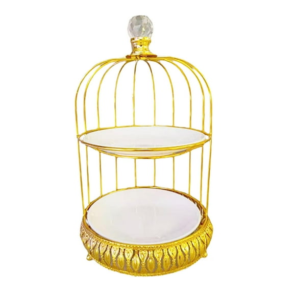 Soporte portátil para postres y pasteles con forma de jaula de pájaros, plato para dulces, soporte para cupcakes para el hogar doble capa