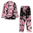 thumbnail image 4 of Suhoaziia Pink Cherry Blossoms Sleepwear for Women Nightgown Size S Comfortable Polyester 2 Pieces Nightwear Breathable Snug-Fit Sleep Set Long Sleeve Cozy Up Button-Down Outfits, 4 of 6