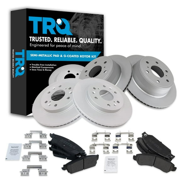 TRQ Brake Pad & Coated Rotor Kit Metallic Front & Rear Fits Select 07 Chevy GMC Cadillac