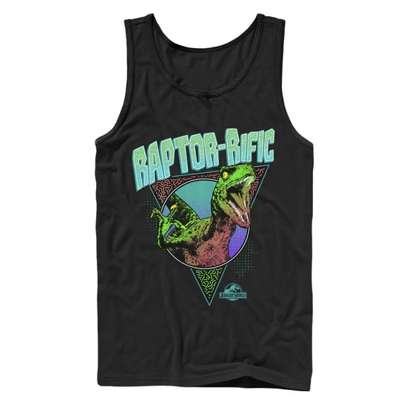 Men's Jurassic World Retro Raptorrific Tank Top Black Small
