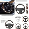 thumbnail image 3 of Renewold Brown Beige Cow Print 12 Pieces Car Seat Cover with Steering Wheel Cover, Seat Belt Strap Wrap Cover Armrest Pad Handbrake Cover Gear Shift Cover+Truck Vans Sedans Cup Holder Coasters, 3 of 7