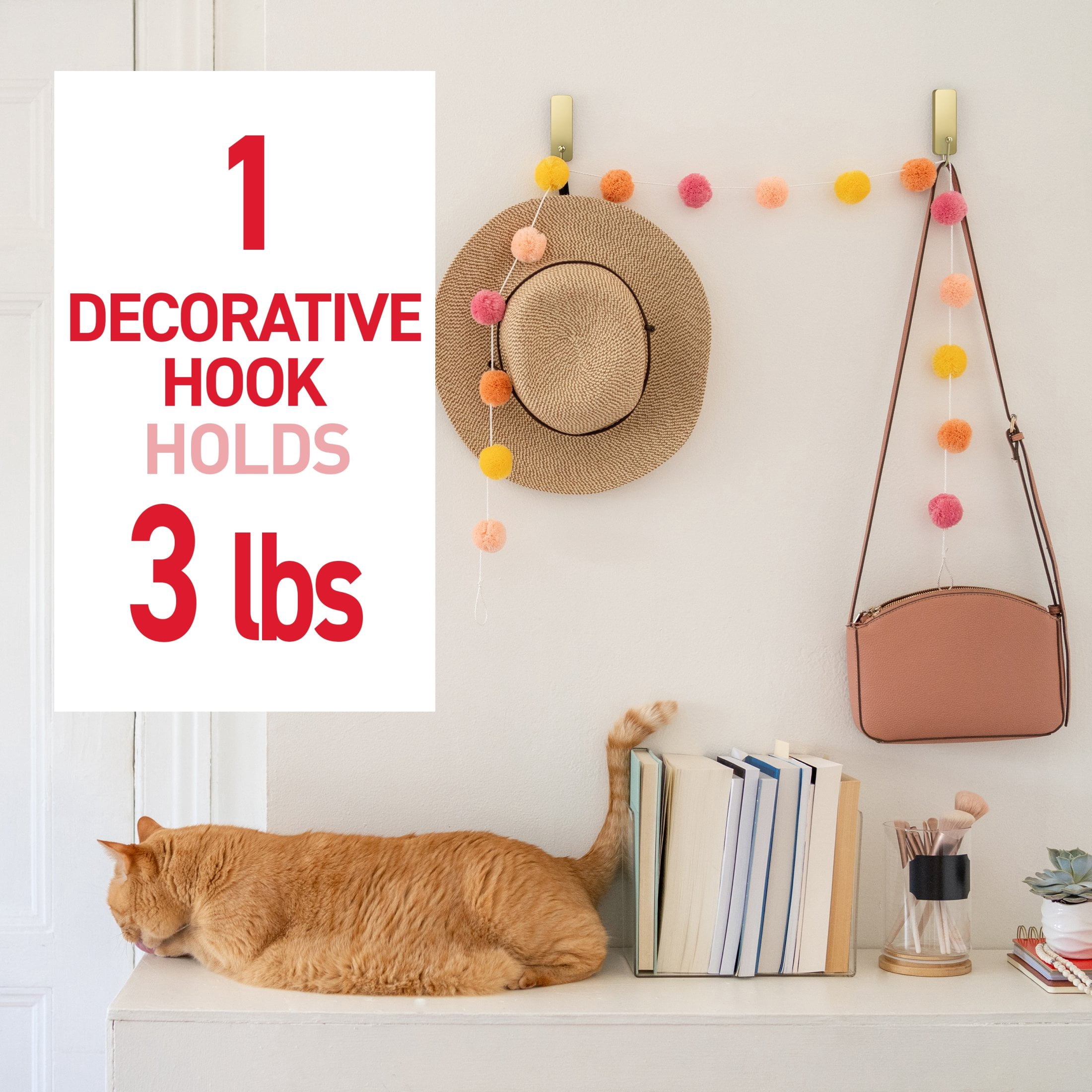 (2 pack) Command Medium Decorative Hooks, Matte Satin Brass, Damage Free Decorating, 1 Hook and 2 Strips