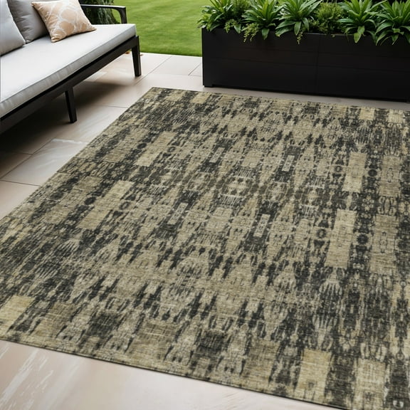 HomeRoots 577182 5 x 8 ft. Moroccan Washable Indoor & Outdoor Rectangle Area Rug, Black, Taupe & Beige
