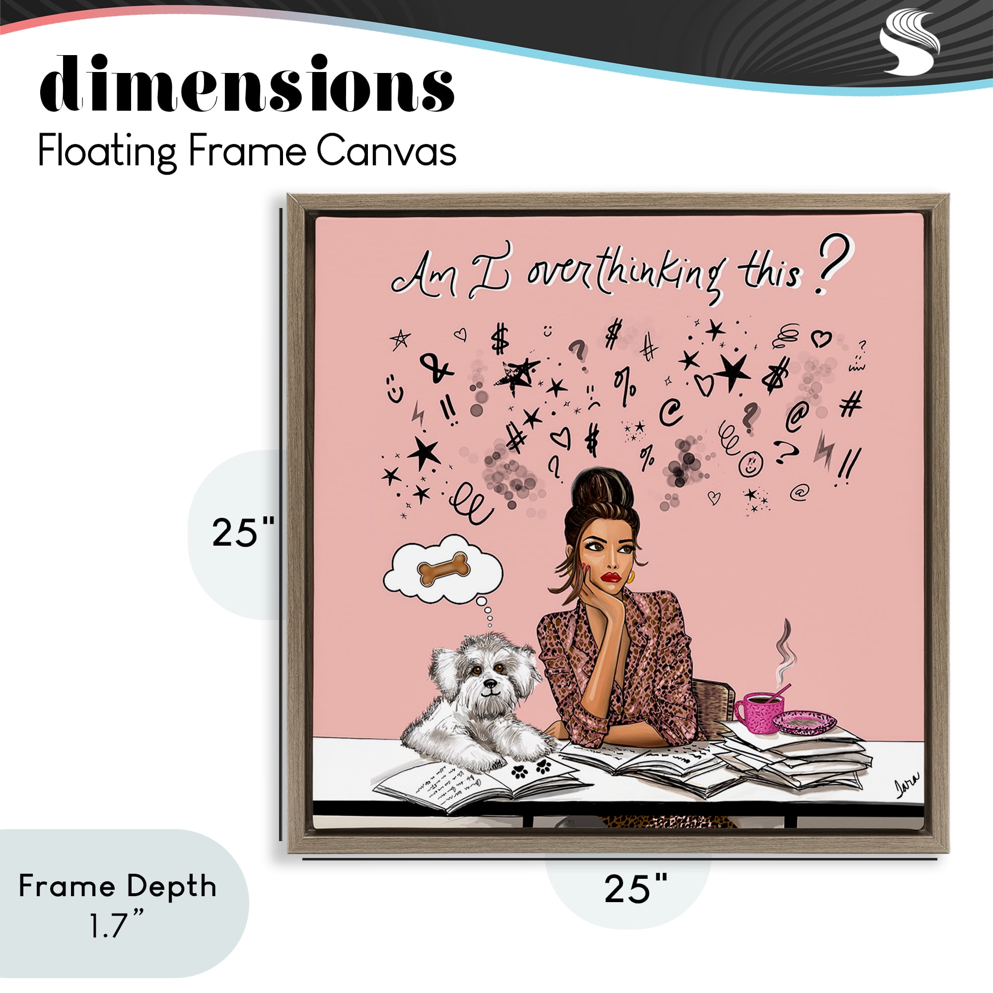 Stupell Industries Overthinking Reflection with Puppy Brown Framed Floater Canvas Wall Art, design by Tara Boone