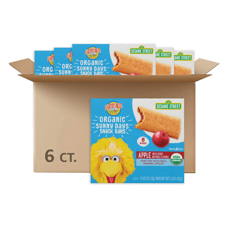 (6 Pack) Earth's Best Organic Sesame Street Apple Sunny Days Snack Bars, 7 Count, 4.69 oz. Box