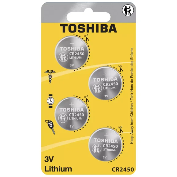 Toshiba CR2450 Battery 3V Lithium Coin Cell (4 Batteries)