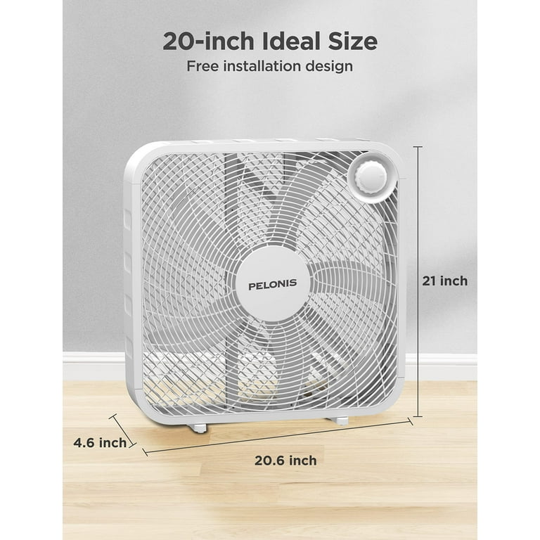 PELONIS 3-Speed Box Fan, Full-Force Air Circulation, Quiet
