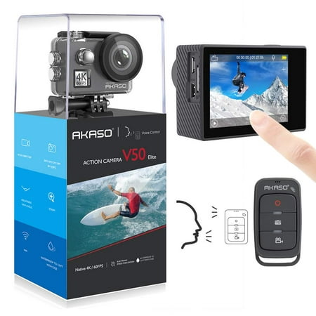 AKASO V50 Elite 4K/60fps Touch Screen WiFi Action Camera Voice Control EIS 40m Waterproof Camera Adjustable View Angle 8X Zoom Remote Control Sports Camera with Helmet Accessories