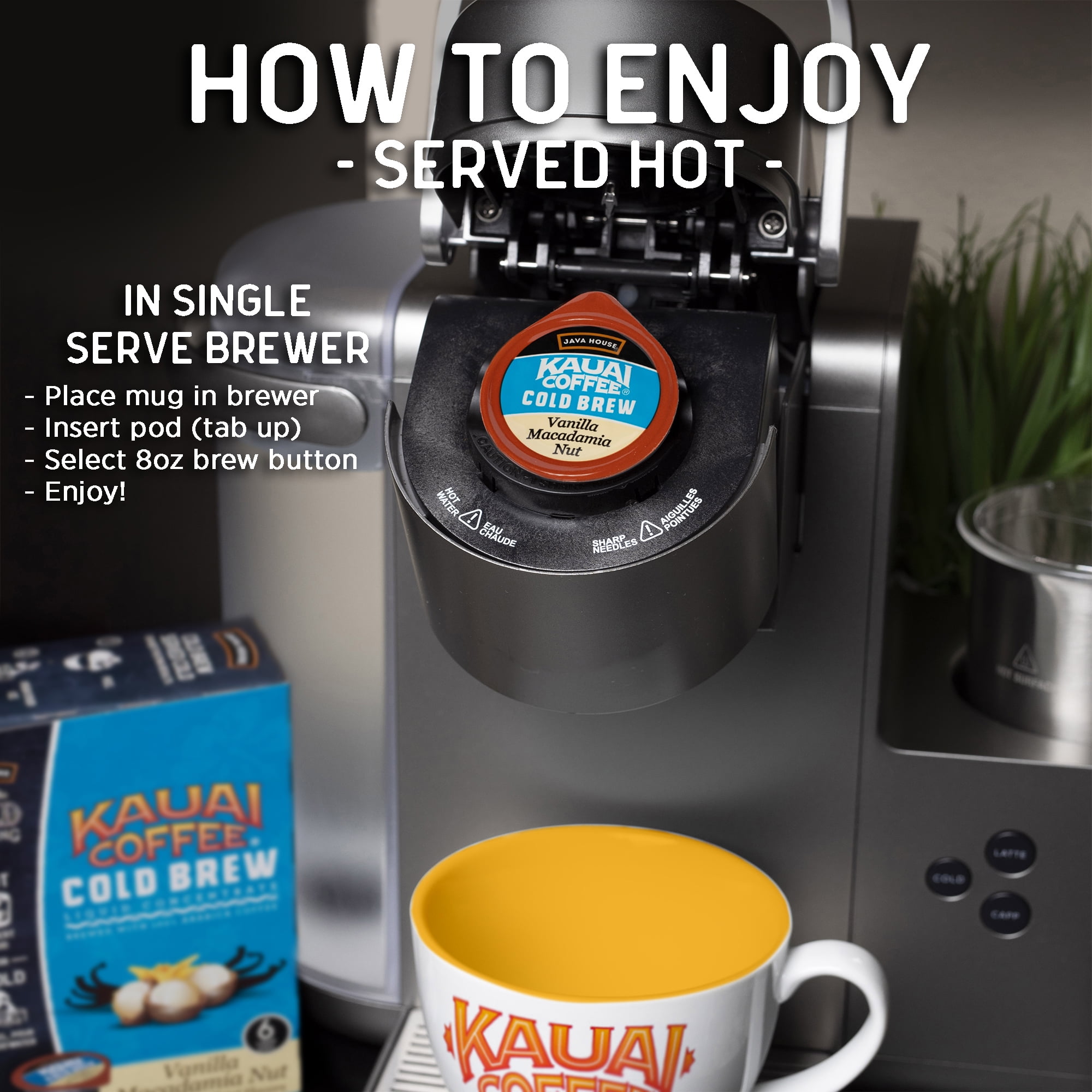 Kauai Cold Brew Coffee Pods, Vanilla Macadamia Nut, 6 Count