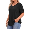 thumbnail image 3 of WellSize Plus Size Women Blouses Casual Button V Neck tunic tops Summer Short Sleeve Shirts, 3 of 7