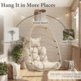 thumbnail image 4 of RADIATA Patio Hanging Egg Chair Without Stand, 5" Cushion 3-Second Folding Wicker Outdoor Swing Chair No Stand Tree or Ceiling Hanging for Garden, Porch, Balcony,350 lb, Beige, 4 of 10