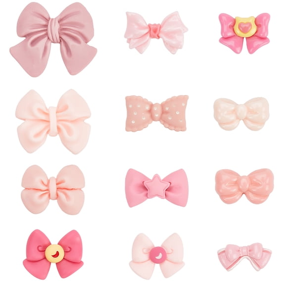 48Pcs 12 Styles Flat Back Cabochons Bowknot Resin Charms Bulk Pink Bowties Shaped Scrapbooking Decor CabochonDIY