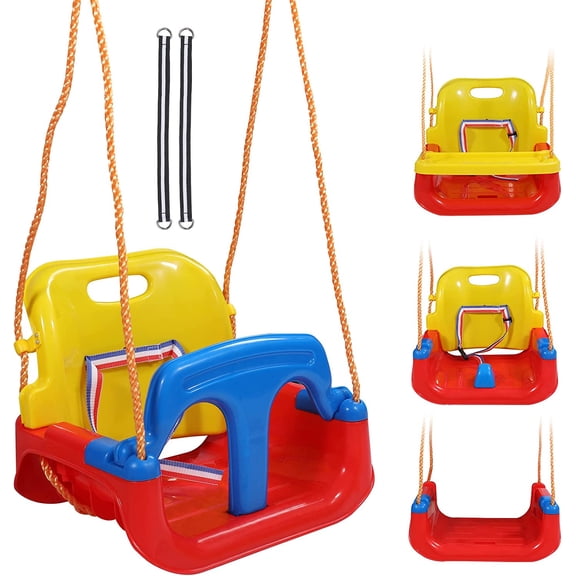 RedSwing 4 in 1 Baby Swing Seat with Tray, Toddler Swing Anti-Flip Snug and Secure Detachable Infants to Teens Kids Swing Seat for Outdoor Playground, Red Seat