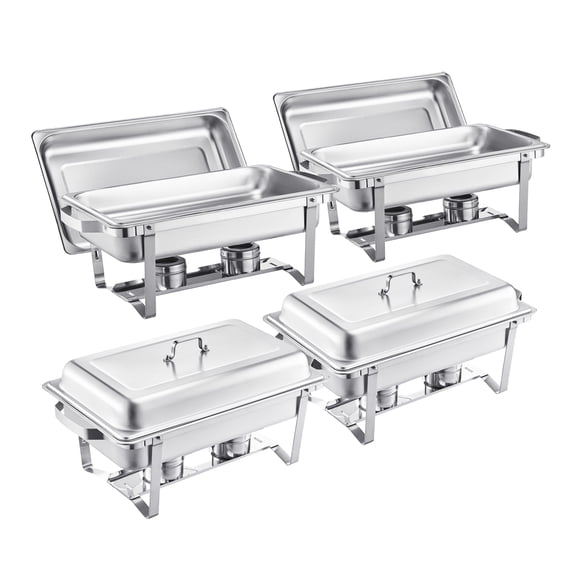 KFFKFF Chafing Dish Buffet Set, 8 Qt 2 Pack, Stainless Steel Chafer with 2 Full Size Pans, Rectangle Catering Warmer Server with Lid Water Pan Stand Fuel Holder, for Weddings Parties Banquets, Silver