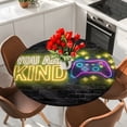 thumbnail image 2 of Video Games Round Tablecloth 36-44 Inch Round Fitted Table Cloth with Elastic Edge, Modern Game Zone Geometric Graffiti Brick Waterproof Table Cover Protector for Outdoor Picnic Party Dining, 2 of 9