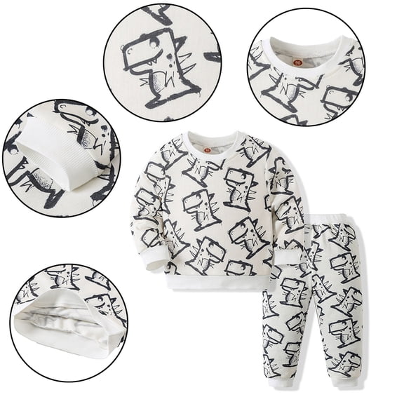 Godderr Toddler Boys Clothes Sweatshirt Outfits Kids Top Pants Set Fall Winter Long Sleeve Cotton Dinosaur Sweatshirt Pants Set for 1-7Y