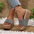 thumbnail image 2 of Rokment Leopard Platform Slip on Dress Sandals for Women Trendy Leather Studded Open Toe Chunky Wedge High Heels Beach Casual Comfortable Walking Slippers Vacation Silver Size 6.5, 2 of 7