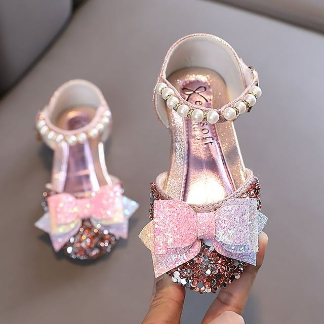 CAICJ98 Baby Girl Shoes Fashion Spring Summer Children Sandals For Girls Flat Open Toe Rhinestone Solid Bowknot Princess Style,Red
