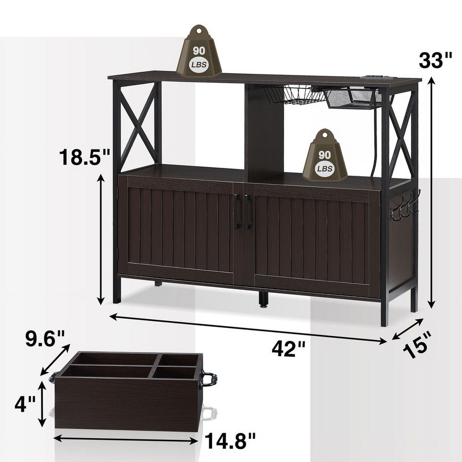 Utopia Alley Buffet Cabinet with Coffee Station Organizer, Large Coffee Bar Cabinet with Adjustable Shelves, Kitchen Buffet Furniture Wooden Sideboard Storage Cabinet for Dinning/Living Room