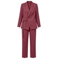 thumbnail image 5 of MaFYtyTPR Women's 2 Piece Blazer Suit Set Long Sleeve Belted Jacket and Straight Leg Pants Regular Fit Professional Work Outfit for Office Business Daily Wear A-Wine XXXL, 5 of 6