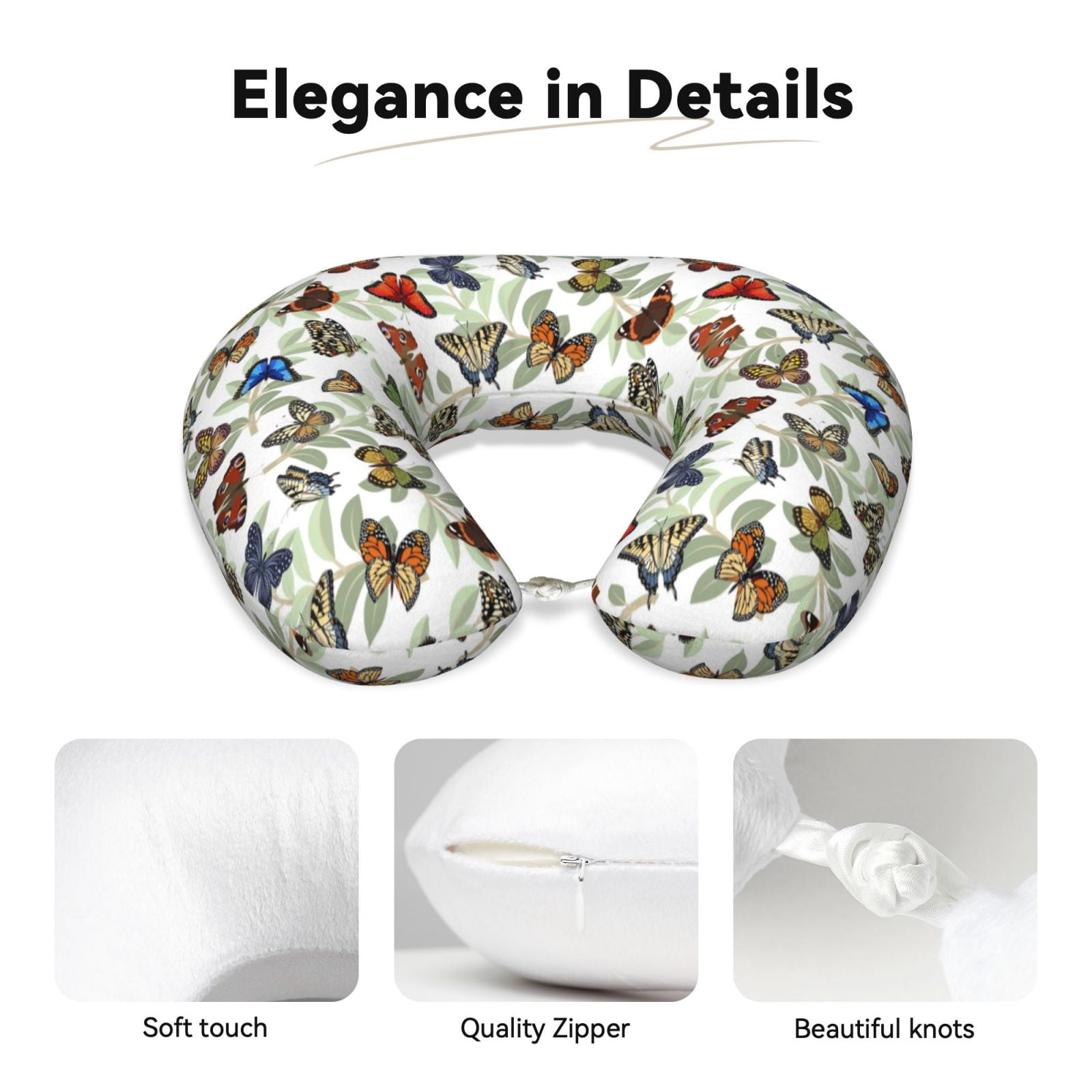 Xecao Multicolored Butterflies Print Memory Foam Cervical Neck Pillow Versatile U-Shaped Pillows for Home,Office,Camping,Travelling,Soft Washable Cover