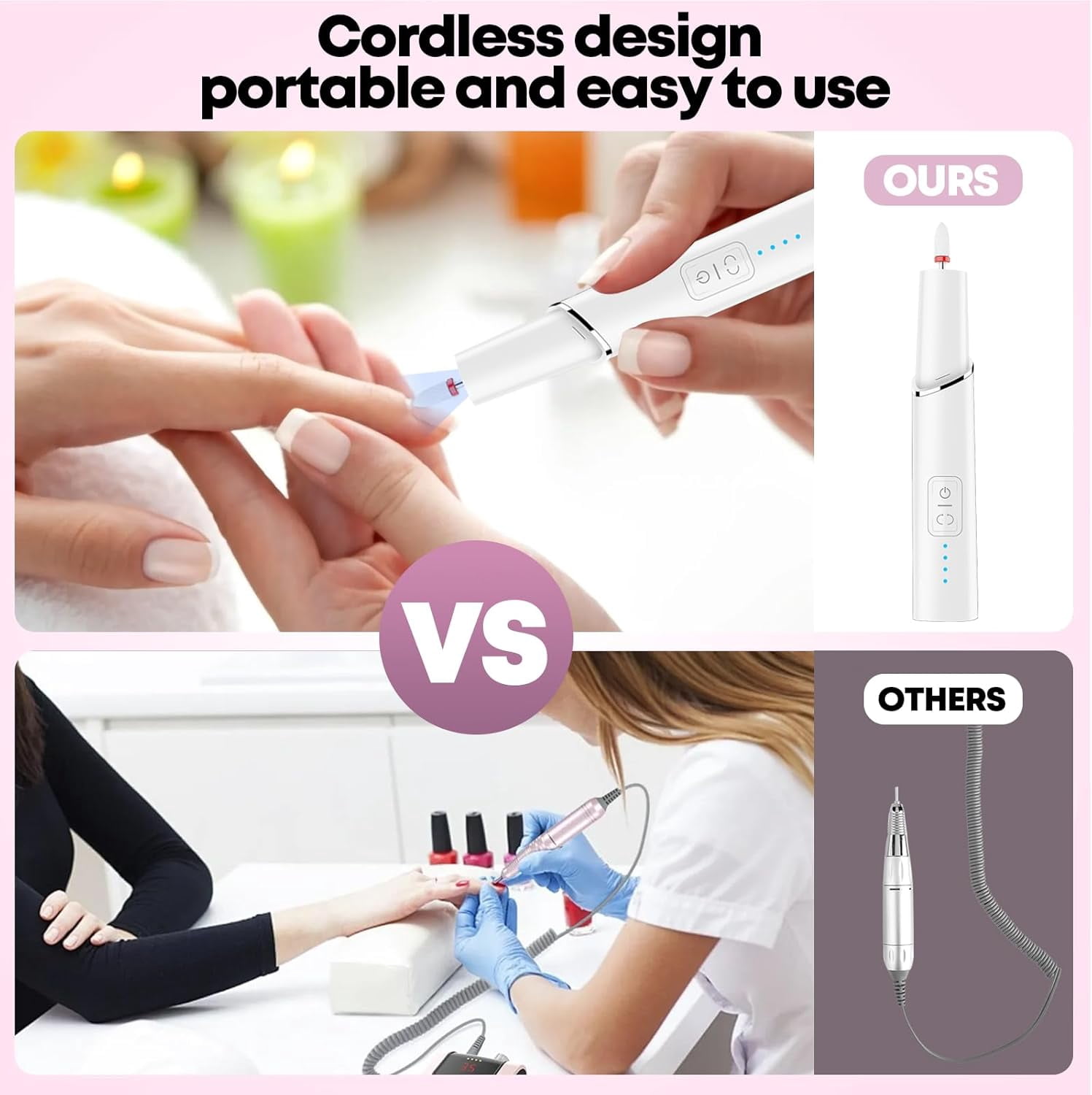 Electric Nail Files for Acrylic Nail Gel, Professional Nail Drill Kit 15000RPM 4 Adjustable Speed, 6 Drill Bits, Manicure Pedicure Set for Beginner Women Men