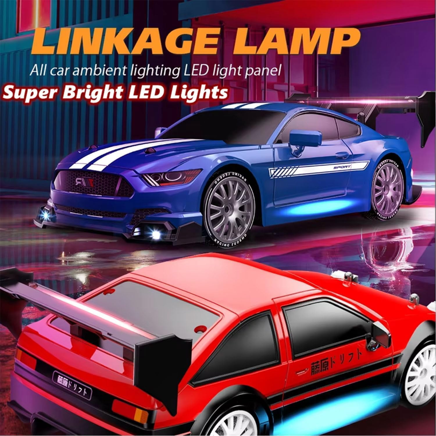 AIGIA RC Drift Car 4WD 2.4GHz 1:24 Scale 30KM/H High Speed RC Racing Sport Toy Car with LED Lights