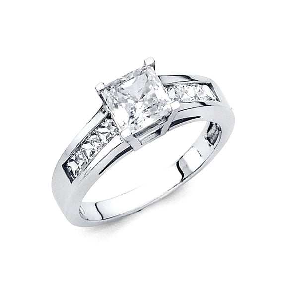 14k White Gold 4.0mm 1 Cttw 4-prong Princess Cubic Zirconia Fancy Engagement Ring Size 5 Engagement Ring for Women