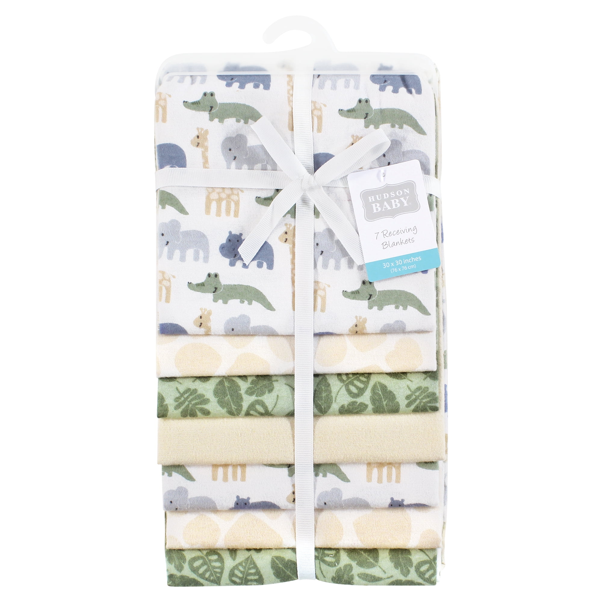 Hudson Baby Cotton Flannel Receiving Blankets 7-Pack Bundle, Wild Leaf Safari , One Size