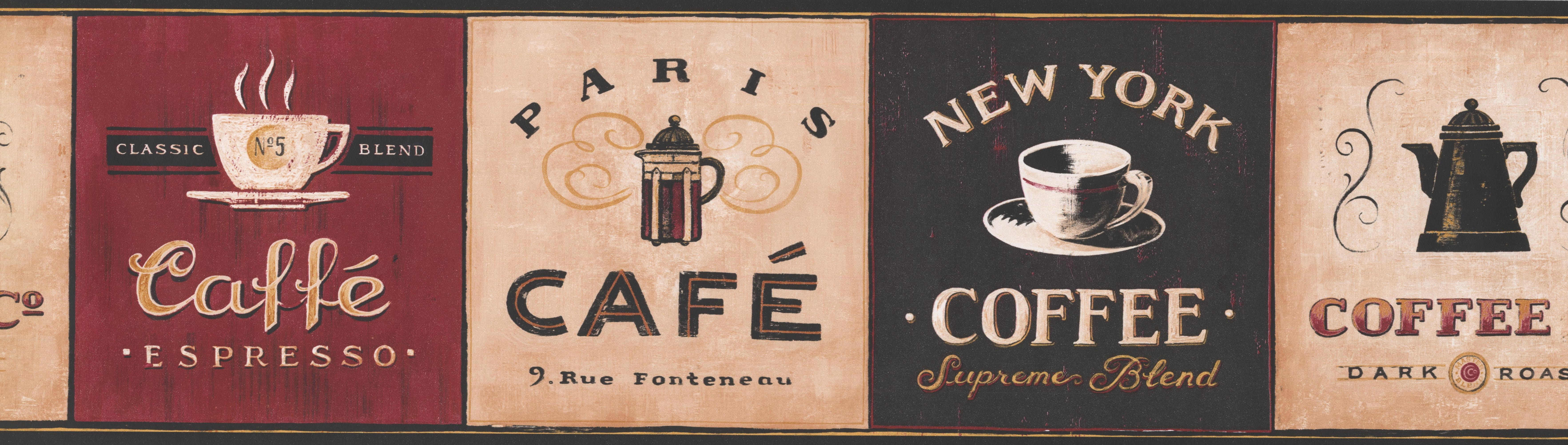 Roll 15 X 7 Coffee Places Kitchen Wallpaper Border Vintage Design Wallpaper Borders Painting Supplies Tools Wall Treatments