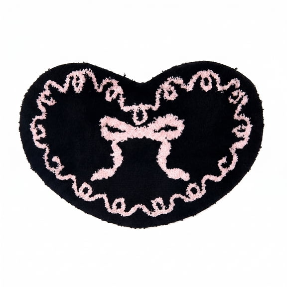 Unique Bargains Heart Shaped Shaggy Faux Fur Area Rug Non Slip Soft Plush 24" x 16" Black