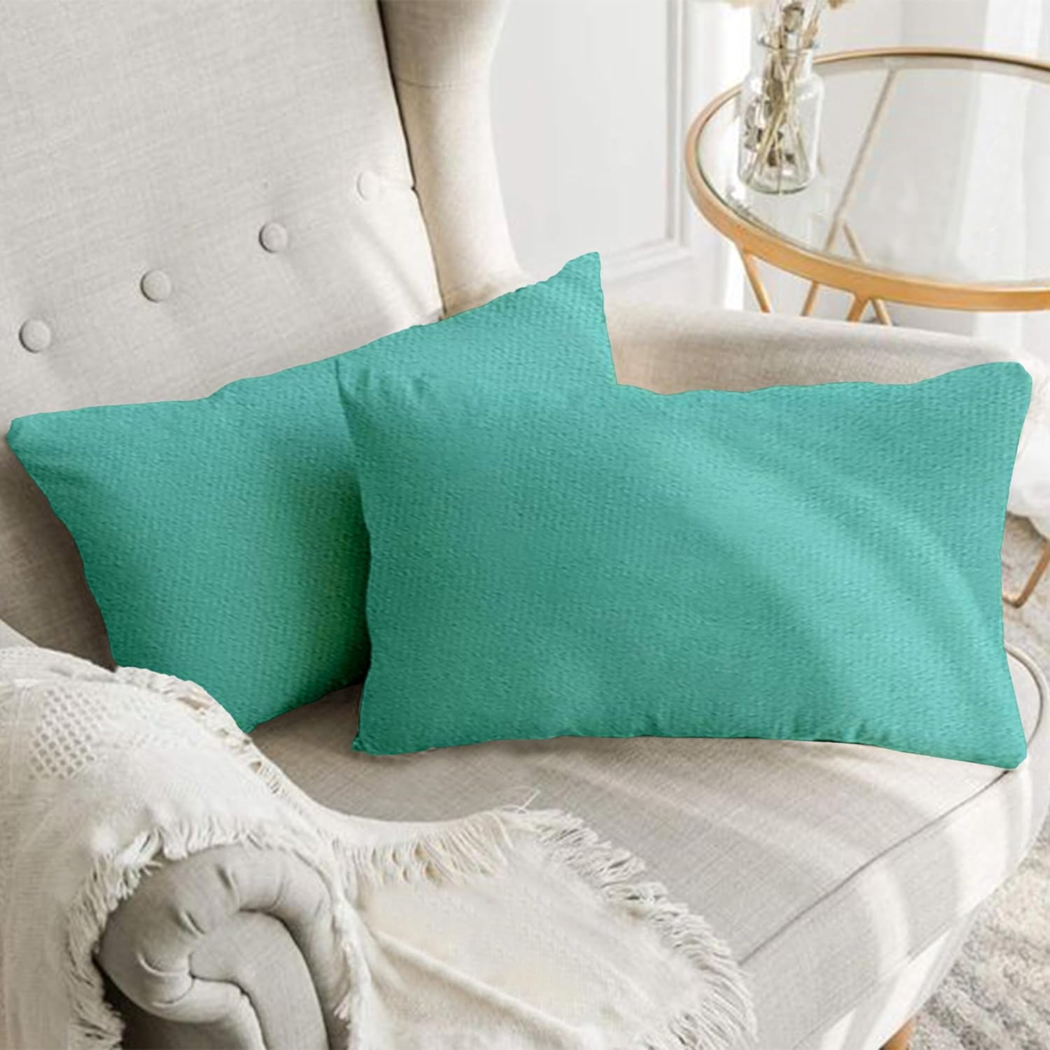 A1HC Set of 2 Luxurious Soft Velvet Throw Pillow Covers Only, 12"x20", Aqua Blue, Decorative Cushion Covers with Hidden YKK Zipper for Sofa or Bed