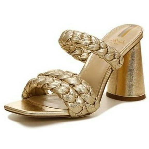 Sam Edelman Kendra Gold Leaf Leather Block Heel Squared Open Toe Slip On Mules (Gold Leaf Leather, 8)