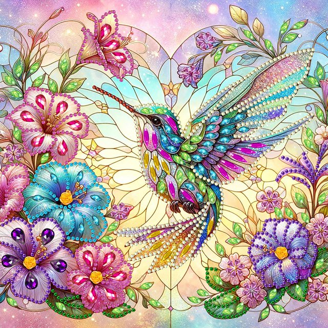 Resina Diamante Wdftyju Con Forma Especial Serie Colibrí Con Flores Diamante Parcial 30*30CM