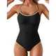 thumbnail image 1 of Traje de baño de una pieza Eomenie Tummy Control con pliegues negros para mujer, 1 of 4