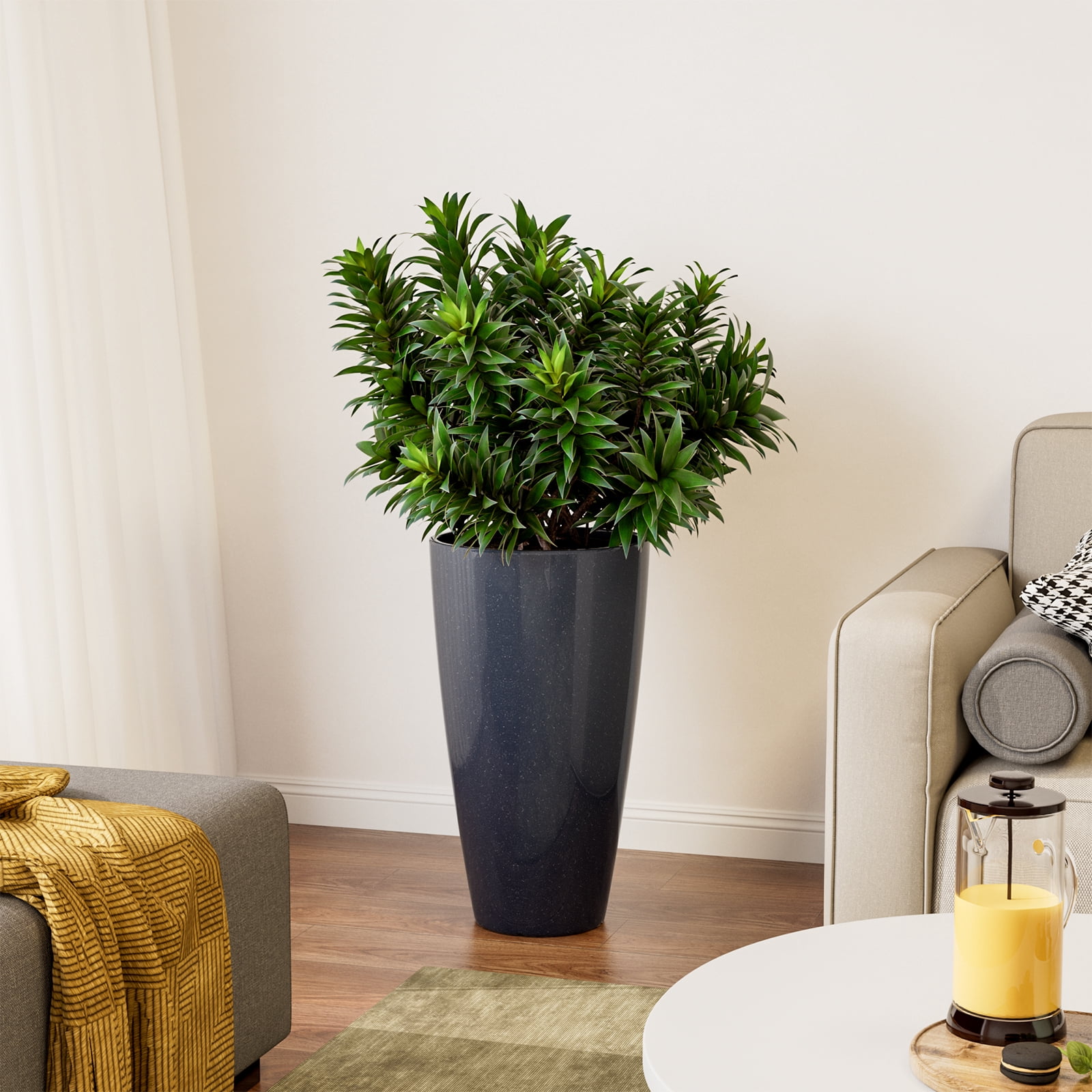 21 inch Tall Planters for Outdoor Plants Set of 2,Tall Plant Pots with Drainage Hole,Large Flower Pots for Indoor Front Porch Garden Home Patio,DarkGrey
