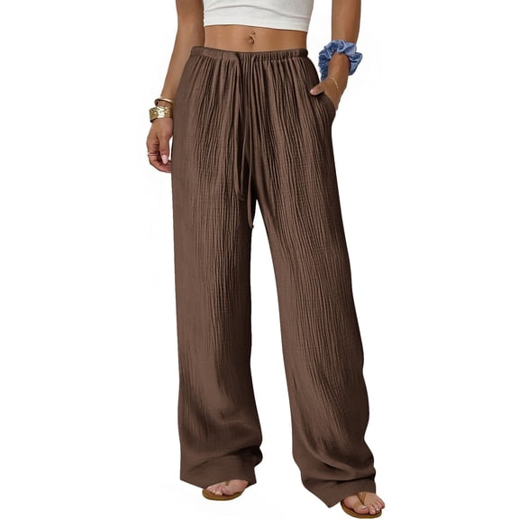 LVHAOGJOB Womens Pants Wide Leg Straight Leg Sweatpants Elastic Waist Solid Color with Pockets Long Pants for Women Stretchy