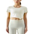 thumbnail image 1 of Women Workout Crop Tops Short Sleeve  Neck Asymmetrical Yoga Running T-Shirts, 1 of 4
