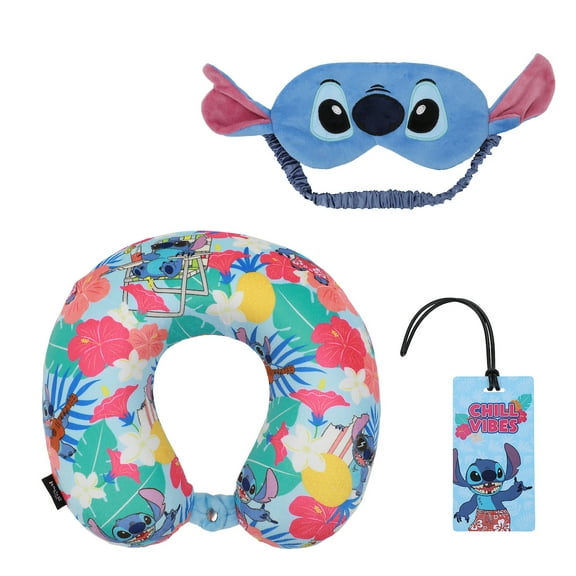 Lilo & Stitch kids Travel Set with Neck Pillow Eye Mask and Luggage Tag - Comfort and Style for Young Travelers!
